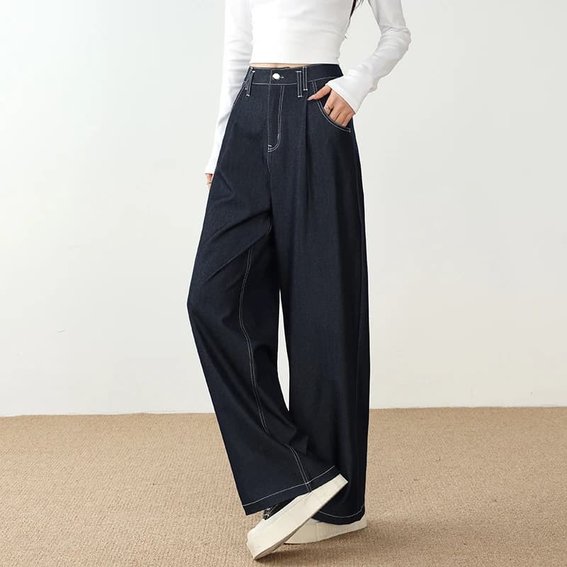 Jeans da donna a gamba dritta con cuciture a contrasto, passanti per cintura, vita alta, pantaloni casual snellenti, stile chic Y2K, look da ufficio