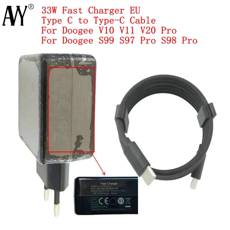 Caricabatterie rapido da 33 W per Doogee V20 Pro V10 V11 S99 S98 Pro S97 Pro Caricabatterie rapido da tipo C a tipo C Cavo adattatore di alimentazione originale