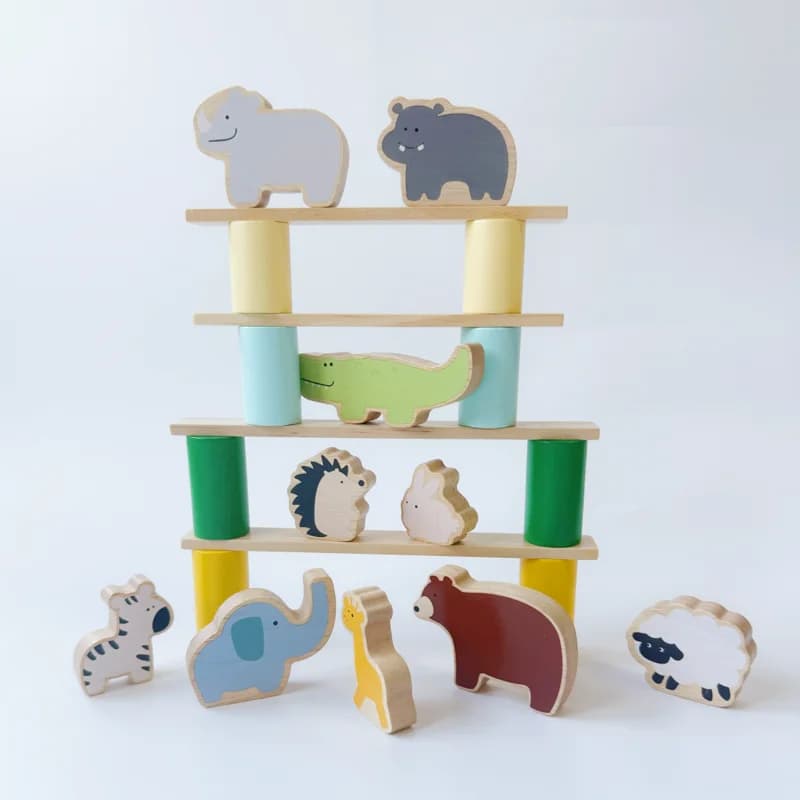 Blocchi di costruzione in legno massello di particelle di grandi dimensioni creativi per animali per bambini, gioco impilabile per bambini, giocattoli educativi per la prima educazione
