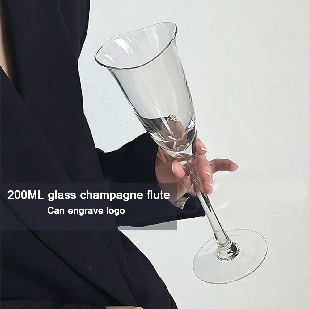 (Can Engrave Logo) 200ML Crystal Champagne Glass, Household Sparkling Wine Cup, Bar Stemware, Wedding Pair Cup, Cocktail Glass
