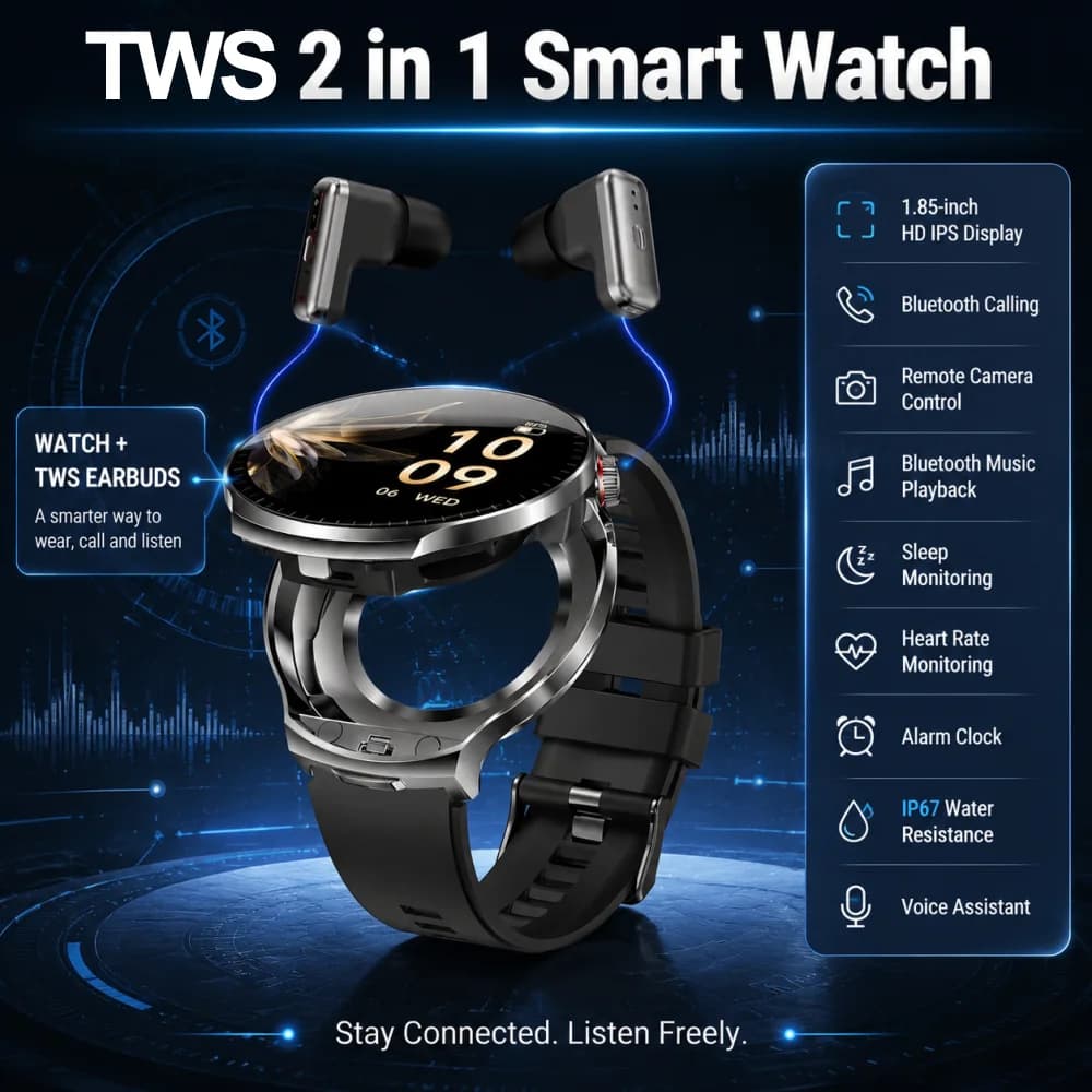 New Smart Watch Built-in TWS Wireless Earbuds BT Music Call Heart Rate Sleep Blood Oxygen Fitness Smartwatch Men For Android IOS