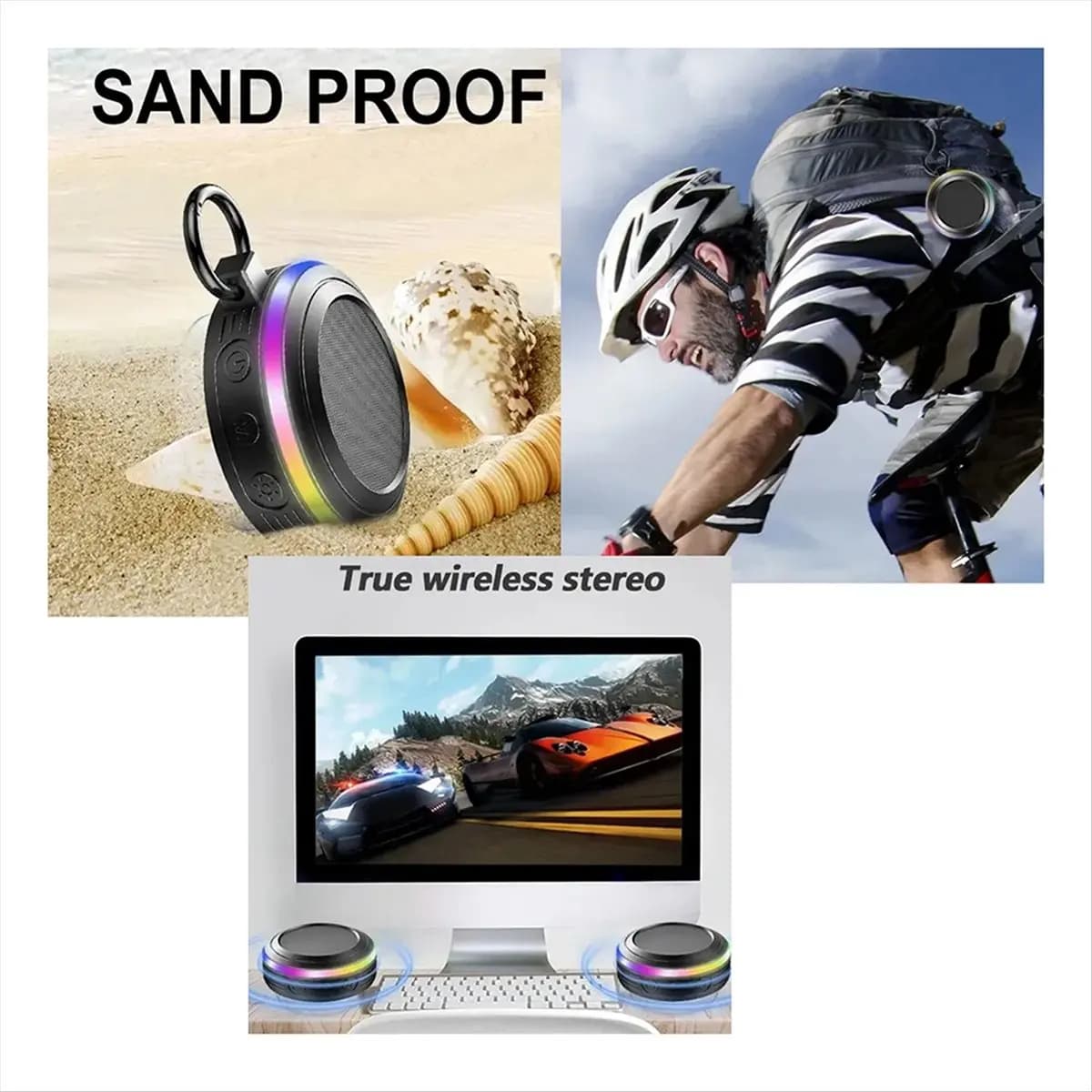 MYdaY- Altoparlante Bluetooth Impermeabile Bagno Radio Fm Subwoofer portatile esterno Altoparlante sportivo Centro musicale Home Theater Nero