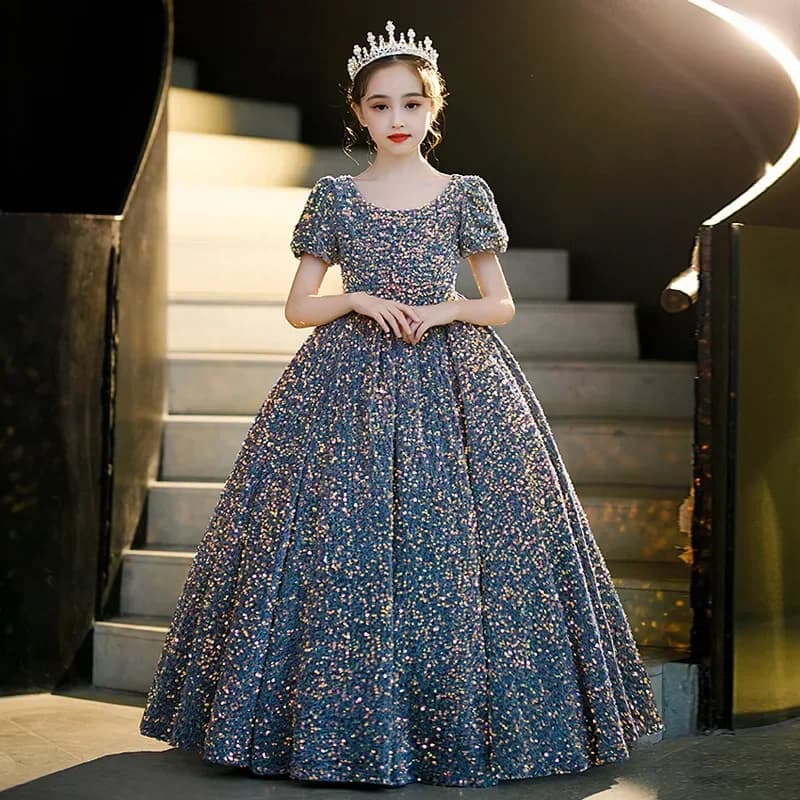 Abiti da sera di compleanno con paillettes per bambini Abbigliamento Abiti eleganti da ballo per ragazze Abiti lunghi da principessa per bambini