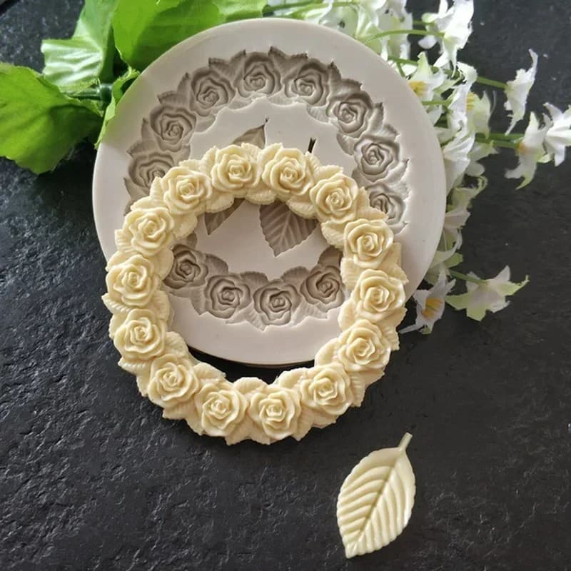 Stampo per fondente in silicone a forma di ghirlanda di rose per la decorazione di torte nuziali, regalo di San Valentino, stampo per biscotti al cioccolato 3D fai da te