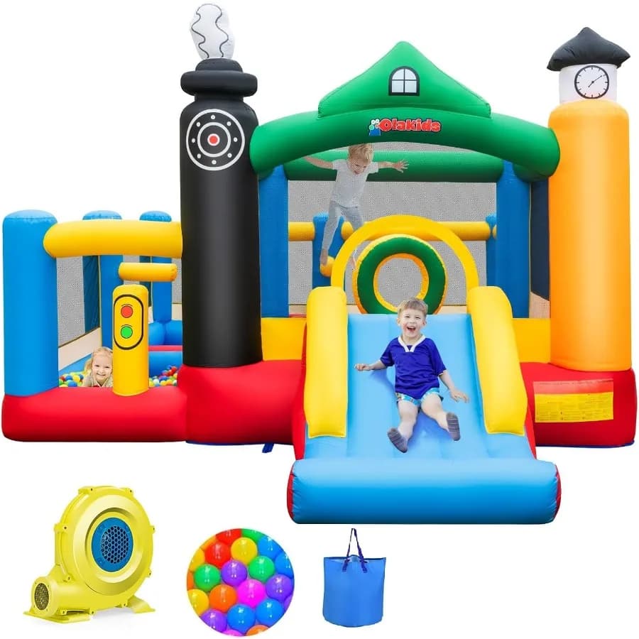Inflatable Bounce House Train Jumping Castle With Basket Board With Sliding Ball Steak For Indoor And Outdoor Infla Funny And Safe