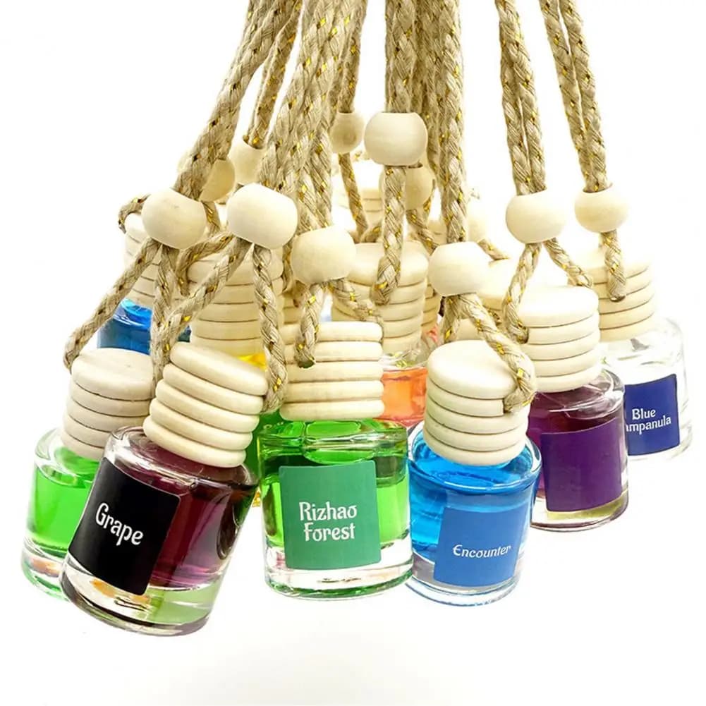 Essential Oil Diffuser for Car Car Hanging Aromatherapy Diffuser Glass Bottle with Wooden Stopper Portable Essential for Auto