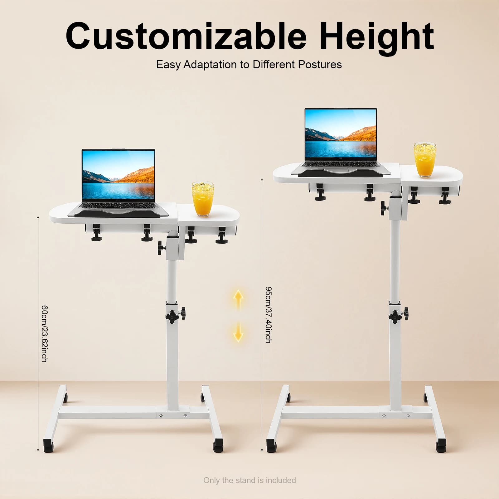 Supporto per laptop regolabile con ruote Desk 360 ° Tavolo Girevole Ergonomico Regolabile in Altezza Bianco per Casa e Ufficio