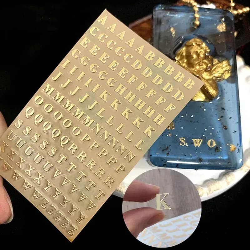 2 Pezzi Adesivi Decorativi in Metallo con 26 Mini Lettere dell'Alfabeto, Riempitivo in Resina Epossidica Oro e Argento per Stampi in Silicone Fai-da-Te e Creazioni Artigianali