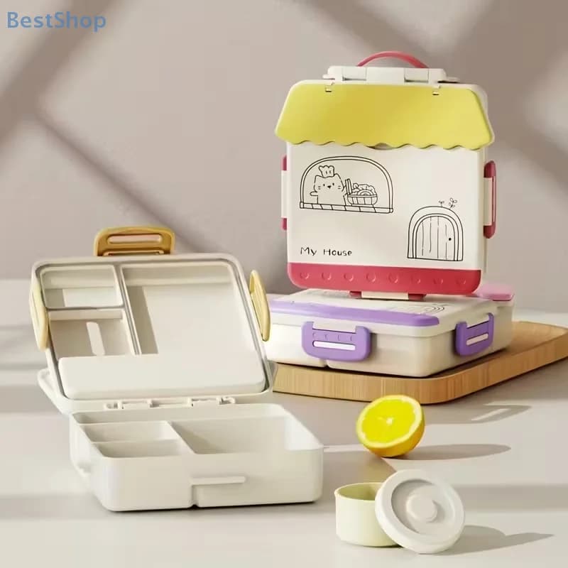 Adult Lunchbox With 4 Compartments - Microwave Safe, Leak-proof, Includes Cutlery (spoon, Fork), Portable Cutlery