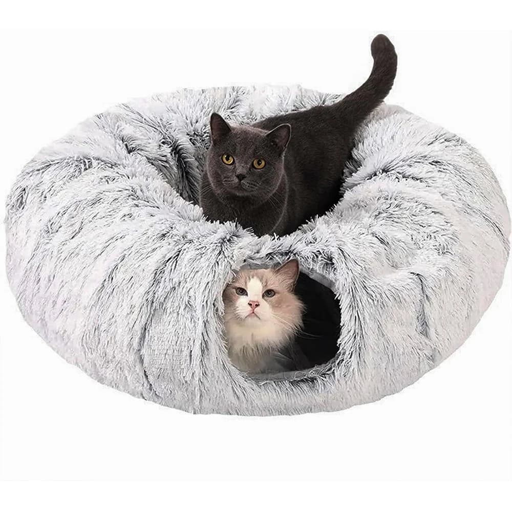 Winter New Arrival Plush Cat Tunnel Bed Foldable Two in One Round Heat Pet Nest Addensive Coccoloso Cat Hideaway