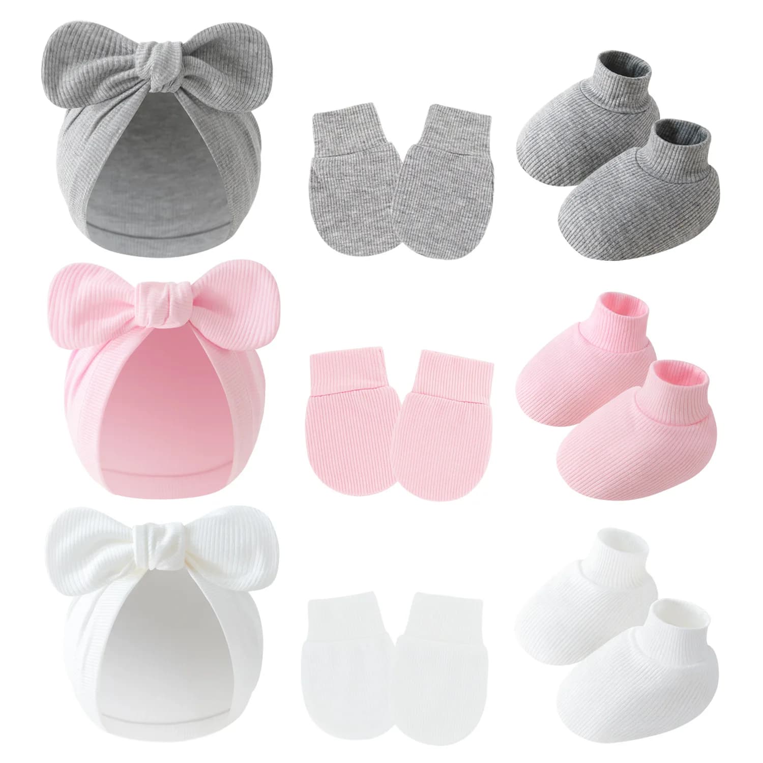 Unisex Newborn Baby Cotton Hat Gloves Socks Set Soft Headwear Infant Nightcap for Fall Casual Photography Props