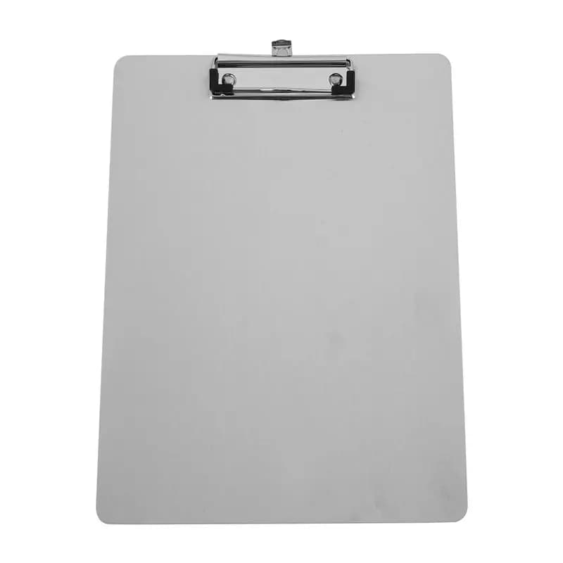 A01K - Cartella portablocco in metallo A4 in acciaio inossidabile, con clip, per archiviazione documenti, scrittura e menu aziendale