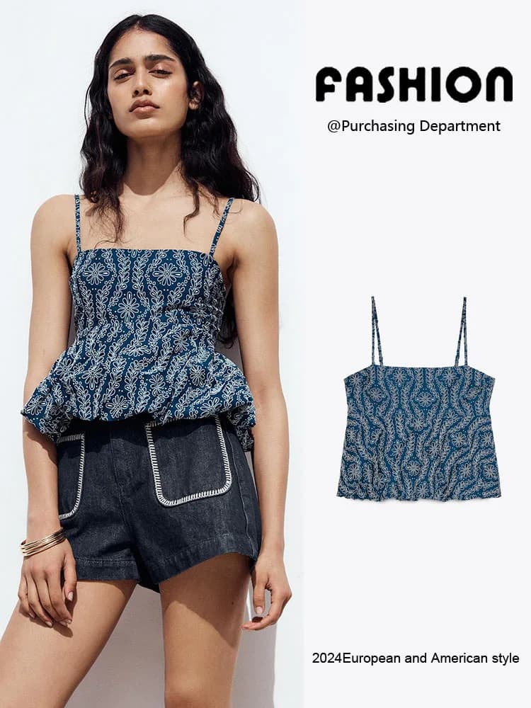 Nuova Tunica Estiva da Donna Senza Spalline Ricamata, Top Casual alla Moda con Design Intagliato, Blusa Etnica per Spettacoli Teatrali