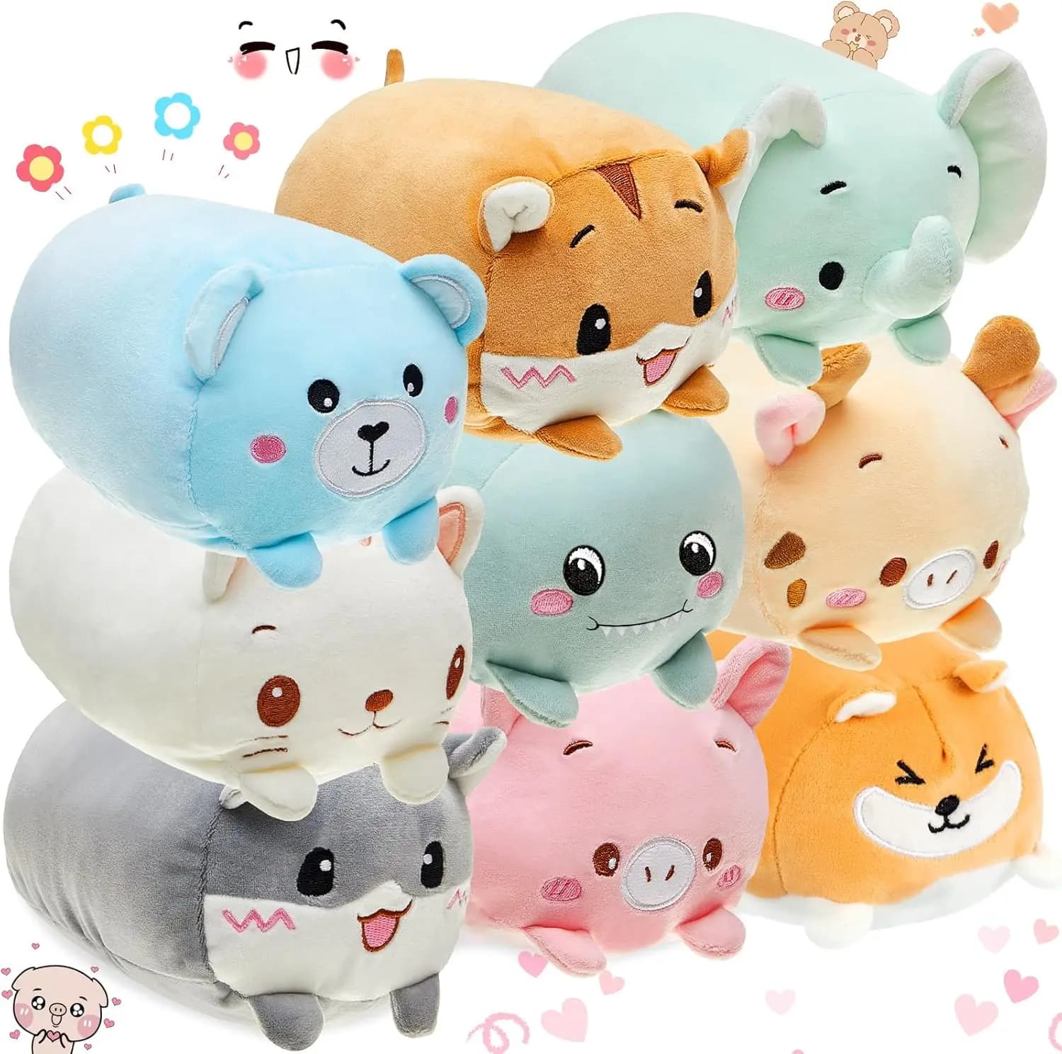Set di 18 Peluche Animali Carini da 8 Pollici, Giocattoli Imbottiti e Cuscini per Regali di Compleanno per Bambini e Premi Scolastici