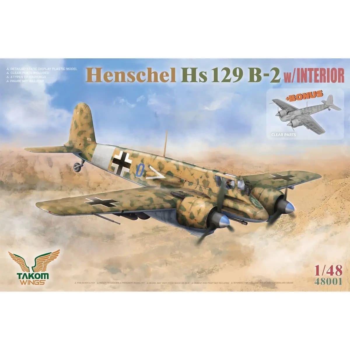 TAKOM 48001 1/48 Henschel Hs 129 B-2 con interno - Kit modello in scala