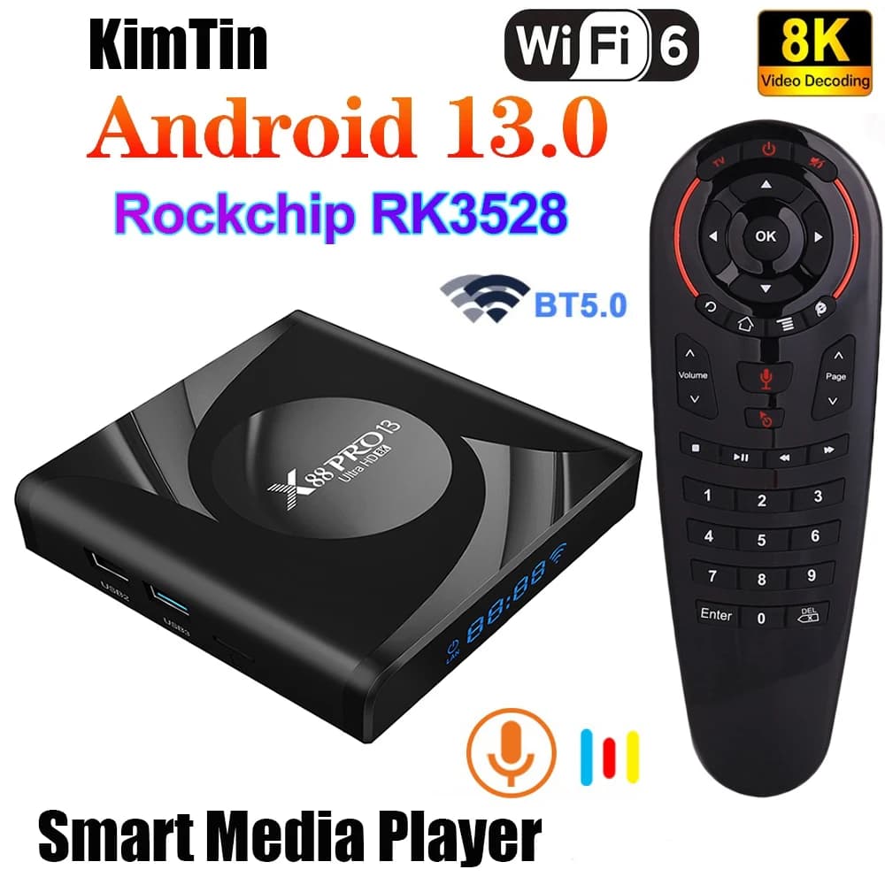 Google Voice Assista TV Box Android 13 X88 PRO 4G 64G Rockchip 2.4G&5G Wifi 4K HDR Set Top Box USB 3.0 Support 3D Movie Ott Box