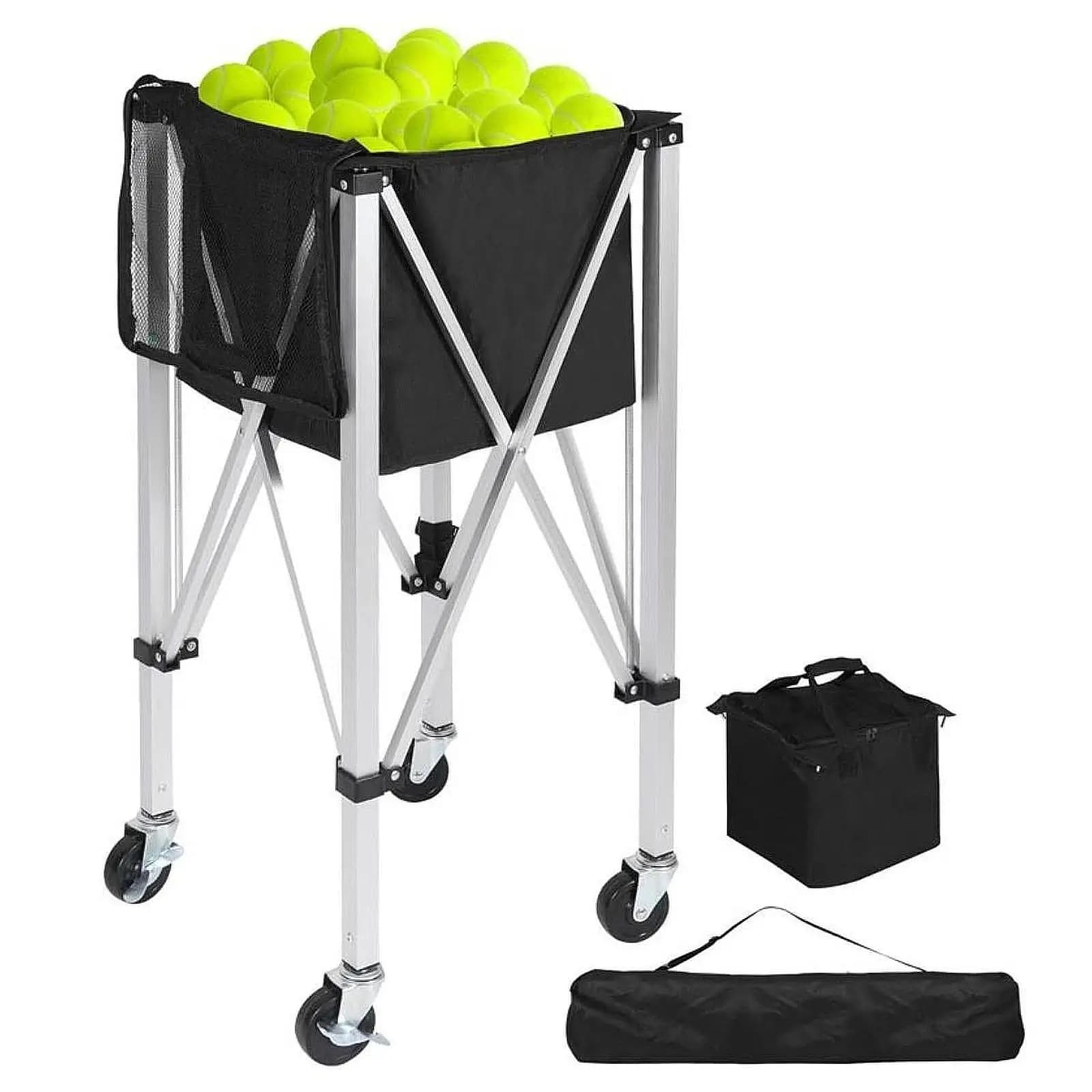 Carrello per palline da tennis con 360 ° Ruote rotanti Pratico robusto carrello pieghevole per palline da tennis con borsa per la scuola della palestra del club