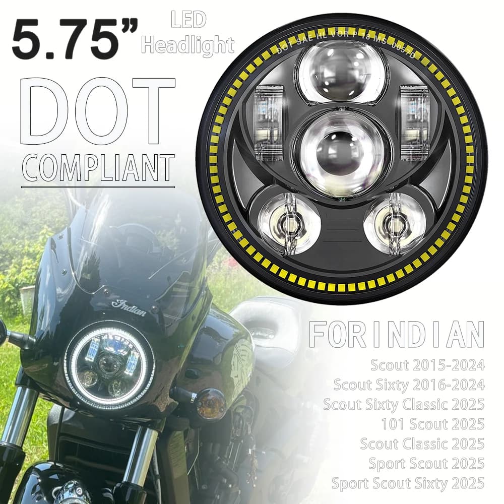 5.75 "E24 E9 DOT Faro A LED Per Indian Sport 101 Scout Sixty Classic 2015-2025 Faro Del Motociclo H4 Luci Lampada