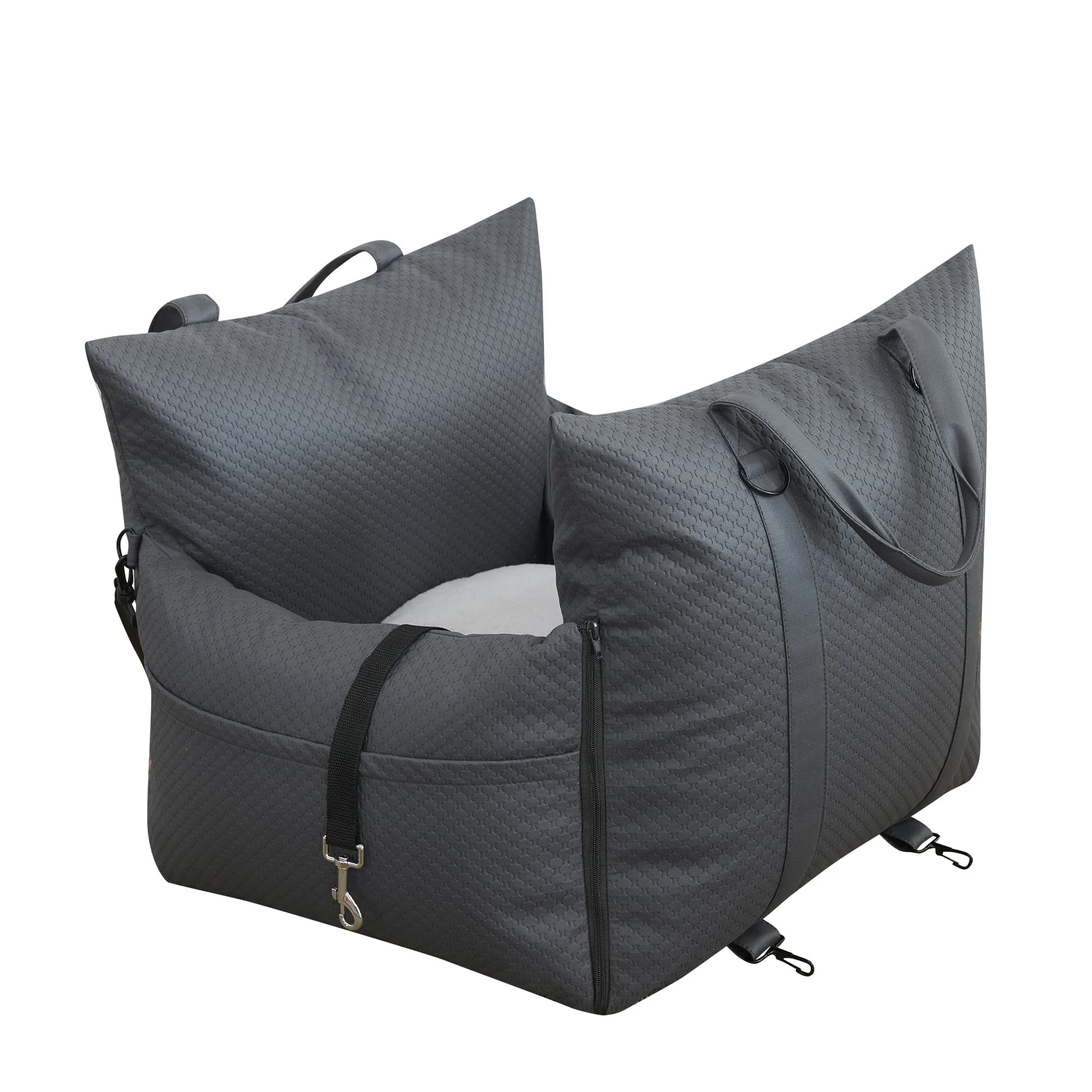 Seggiolino auto per cani di lusso Coprisedile per auto per animali domestici Letto per cani da viaggio Trasportino per animali con cintura sicura e guinzaglio per cani con logo personalizzato