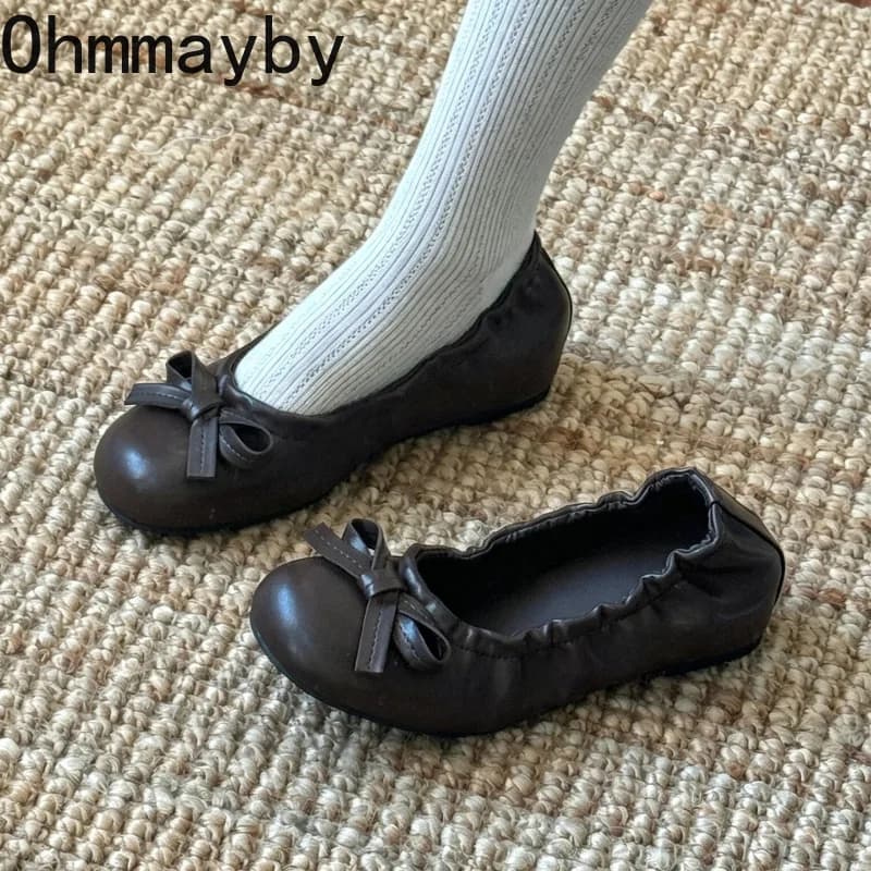Spring Autumn Butterfly-knot Women Loafers Flats Shoes Eelgant Dress Slip On Shoes Ladies Casual Soft Leather Ballet Shoes