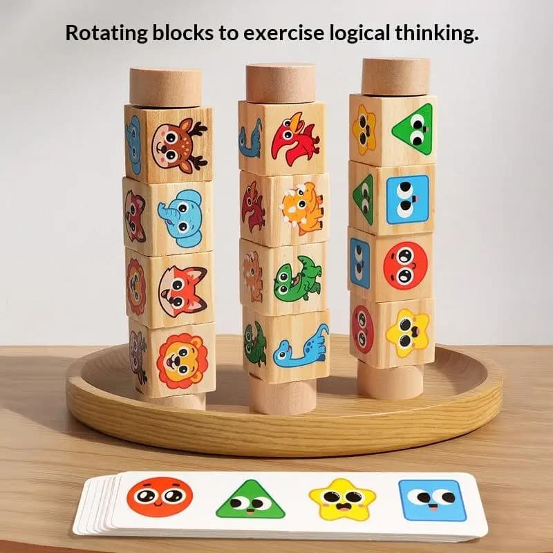 Blocchi di Costruzione Rotanti con Motivi Cartoon, Gioco Educativo per Bambini, Puzzle per l'Apprendimento Precoce