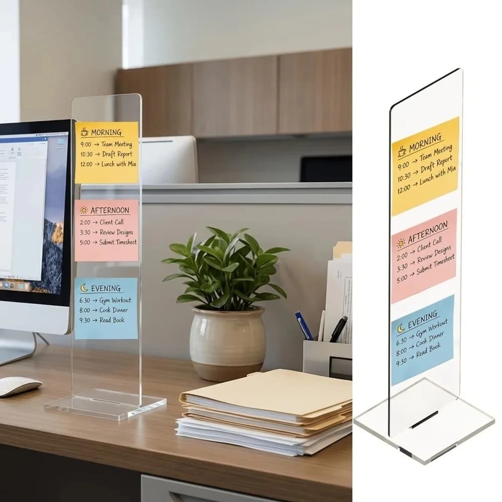 Durable Acrylic Memo Message Board Detachable Vertical Sticky Note Holder Stand Clear Desk Message Board Home Office
