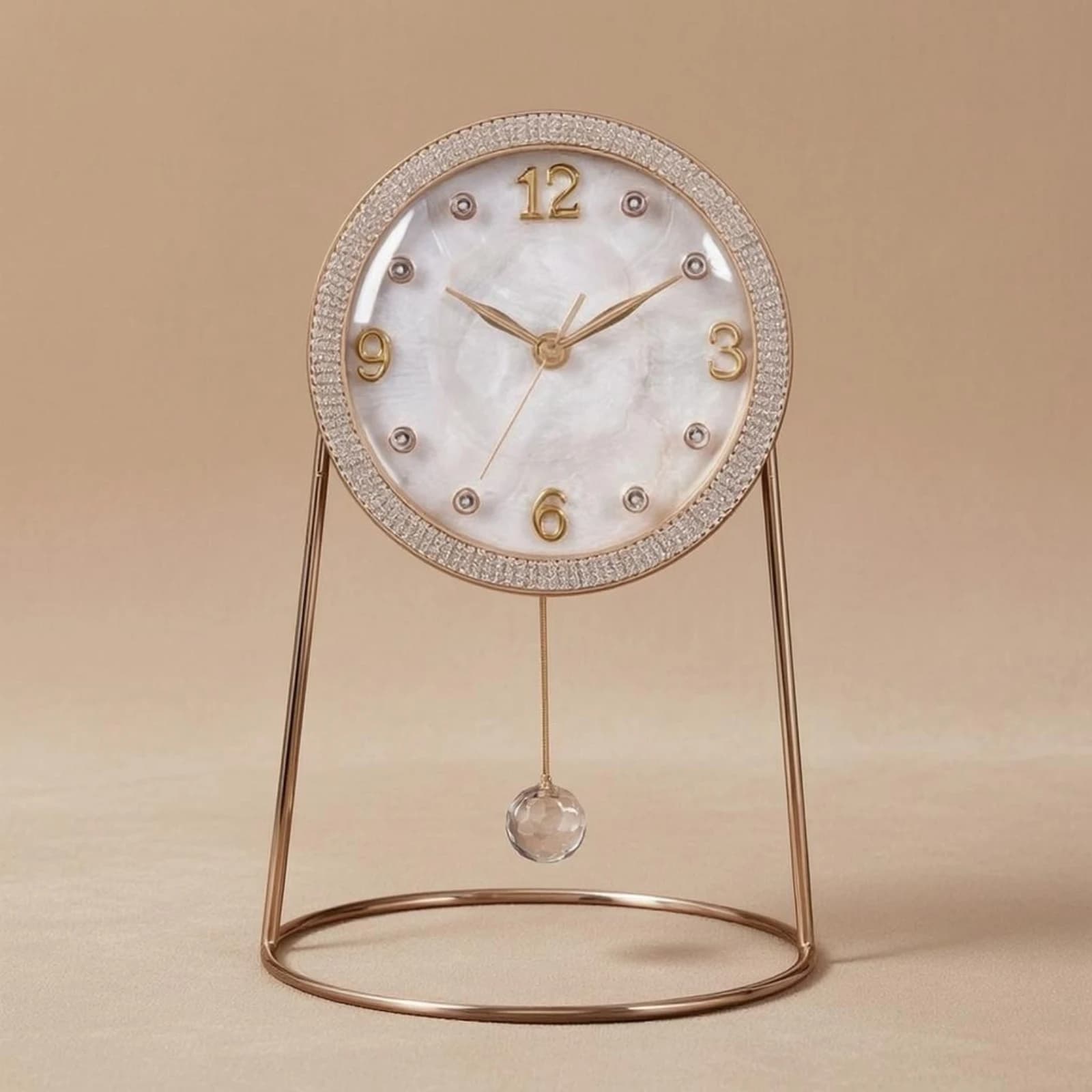Crystal Pendulum Clock Sparkling Rim Decorative Tabletop Clock Home Decor Battery Powered Round Clock Face