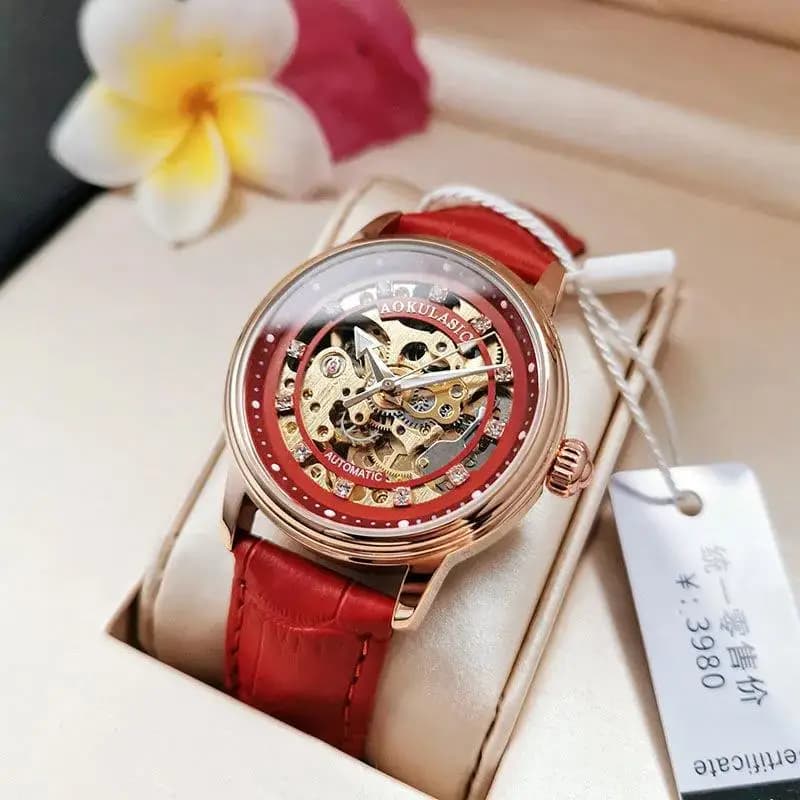Orologio Meccanico Automatico da Donna in Acciaio Inossidabile, Nuovo Modello con Diamanti, Scheletro Completo, Luminoso e Impermeabile