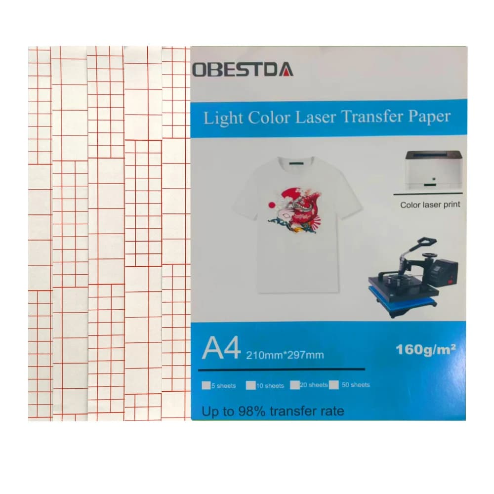 Carta da stampa a trasferimento termico laser per T-shirt Colore chiaro A4 10 pezzi Fogli di trasferimento a sublimazione termica fai-da-te per tessuto di cotone