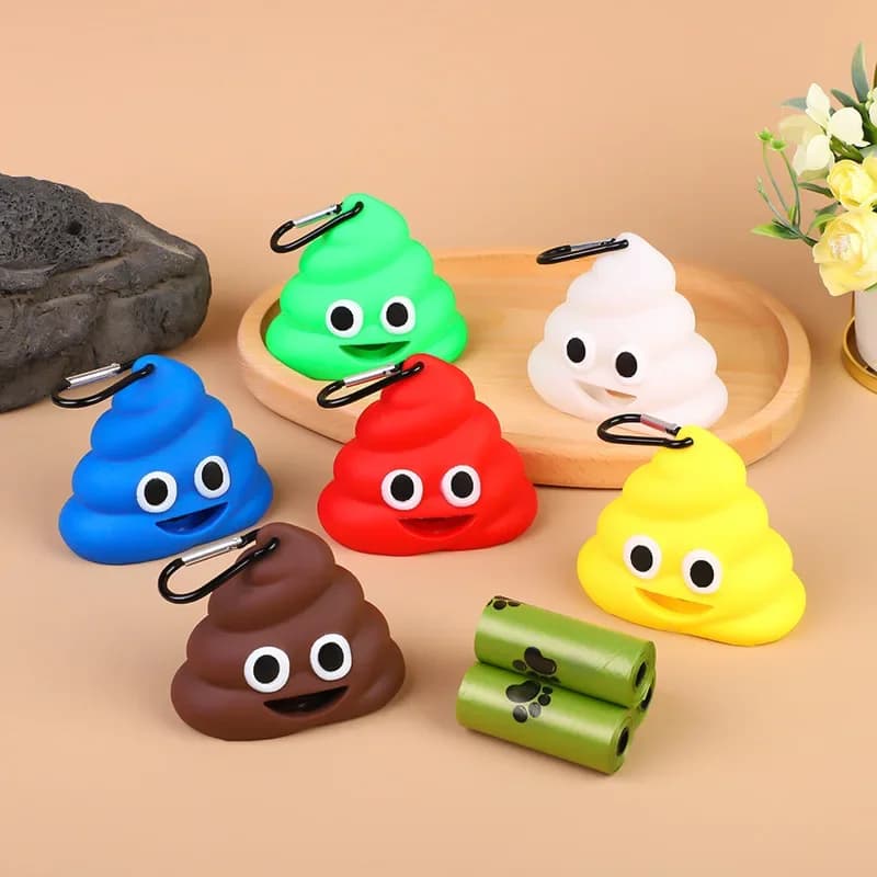 dispenser creativo per sacchetti di rifiuti per cacca di animali domestici a forma di cacca, porta sacchetti portatile per contenitori per animali domestici con clip, guinzaglio per cani da compagnia, passeggiate e viaggi all'aperto