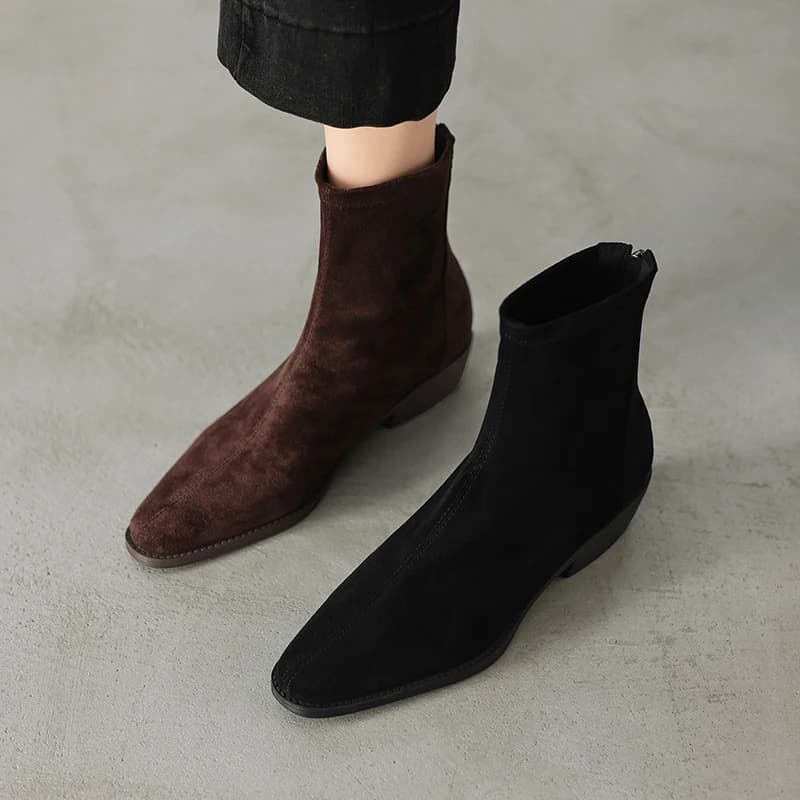 2026 new autumn winter women ankle boots plus size 22-26cm flannel upper round toe thick heel back zip short boots fashion
