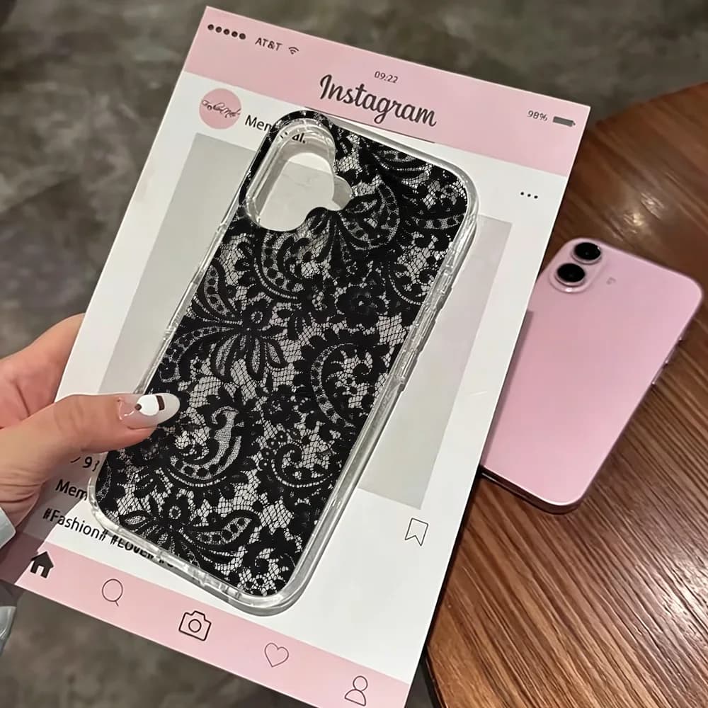 Lace Flowers INS Clear Phone Case For iPhone 17 13 16 15 11 12 14 Pro Max 16e XR X 17 Air Case Silicone Shockproof Glitter Cover