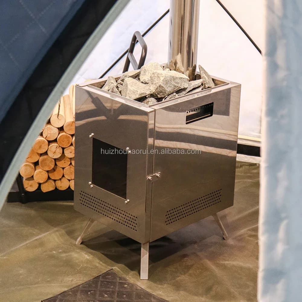 Stufa per Sauna in Acciaio Inox, Portatile e Pieghevole, a Legna, per Picnic, Campeggio e Uso Domestico