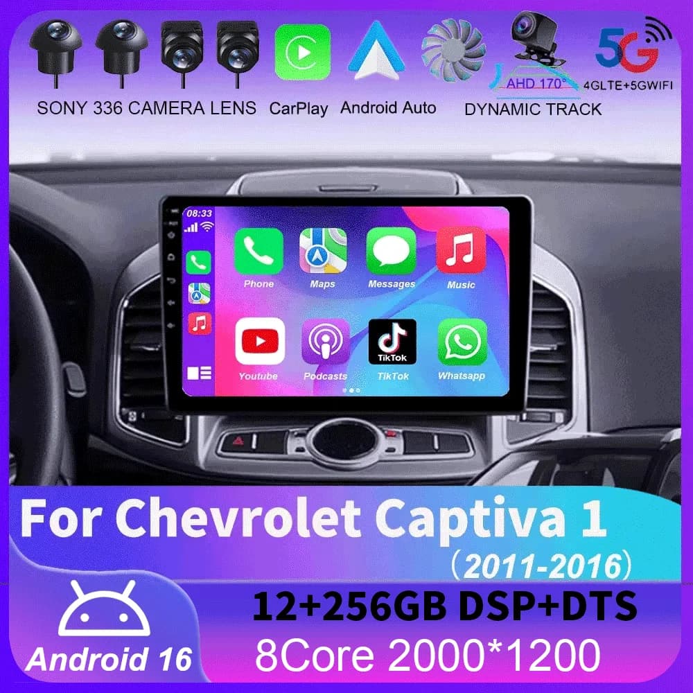 Per Chevrolet Captiva 1 2011 - 2016 Autoradio con Carplay, 4G+WIFI, GPS, Navigazione, Lettore Multimediale, Stereo BT Android 16