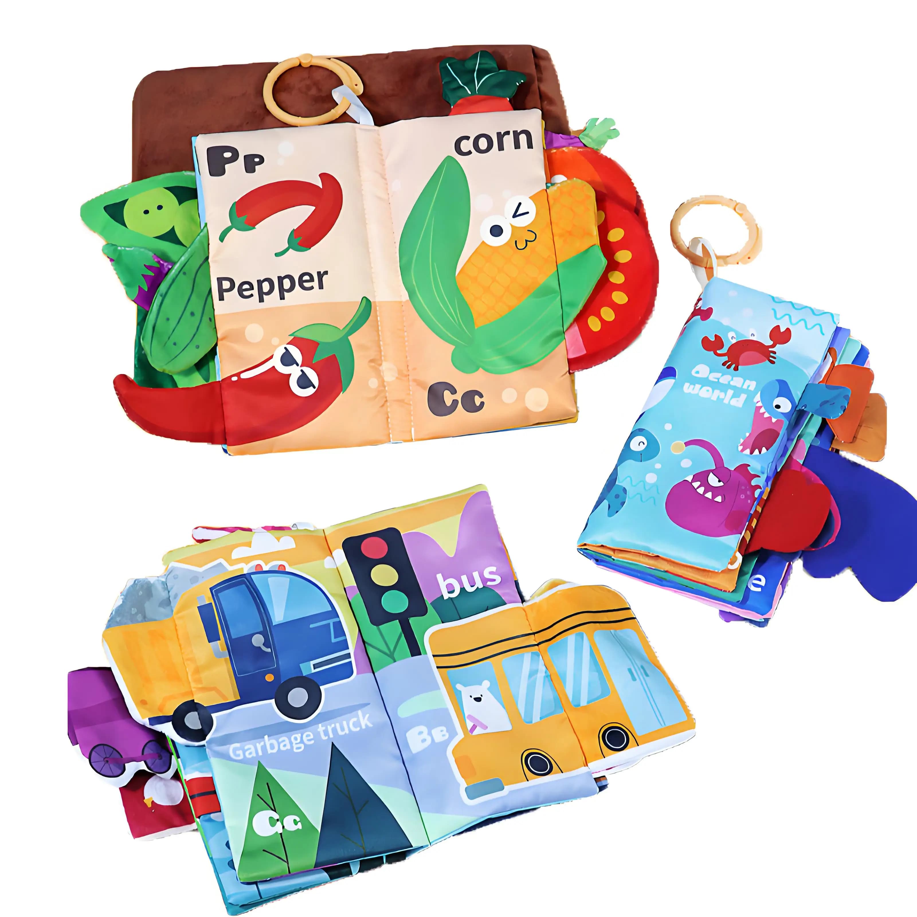 Libro di stoffa per coda per bambini Genitore-figlio Carta sonora interattiva Puzzle Libro di stoffa Sonaglio 0-36M Giocattoli sensoriali per l'apprendimento precoce dei più piccoli