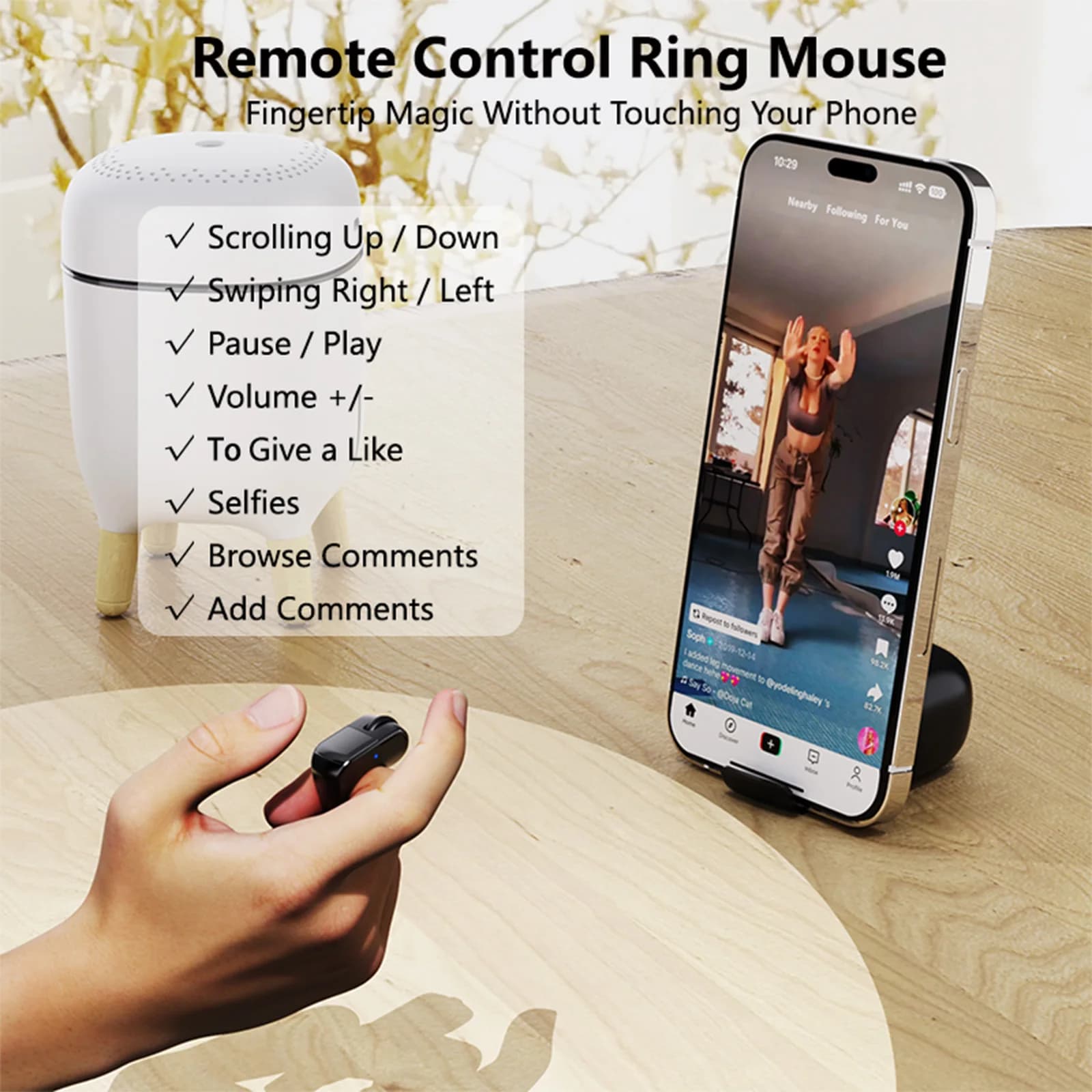 BT Scrolling Ring with A Touchpad Air Finger Ring Mouse Page Turner for PC Laptop Tablet & Mobile