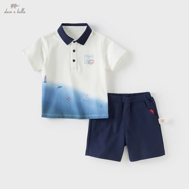 Dave Bella Set di t-shirt estive in due pezzi per ragazzi Manica corta POLO Pantaloncini Pantaloni Completo per bambini Abbigliamento casual Completo DB 2251997