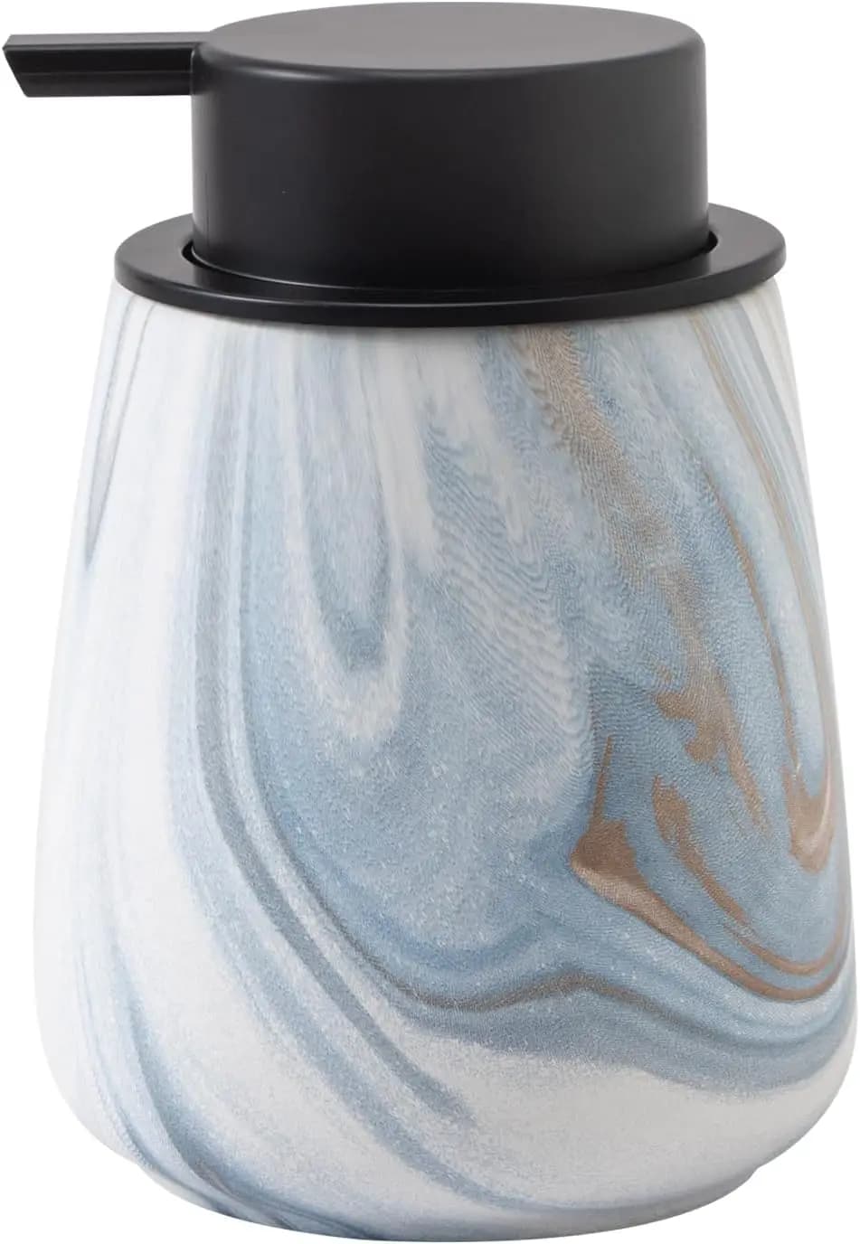 Dispenser di Sapone in Ceramica da 12 Oz con Pompa Nera, Riutilizzabile per Bagno e Cucina in Blu Marmo