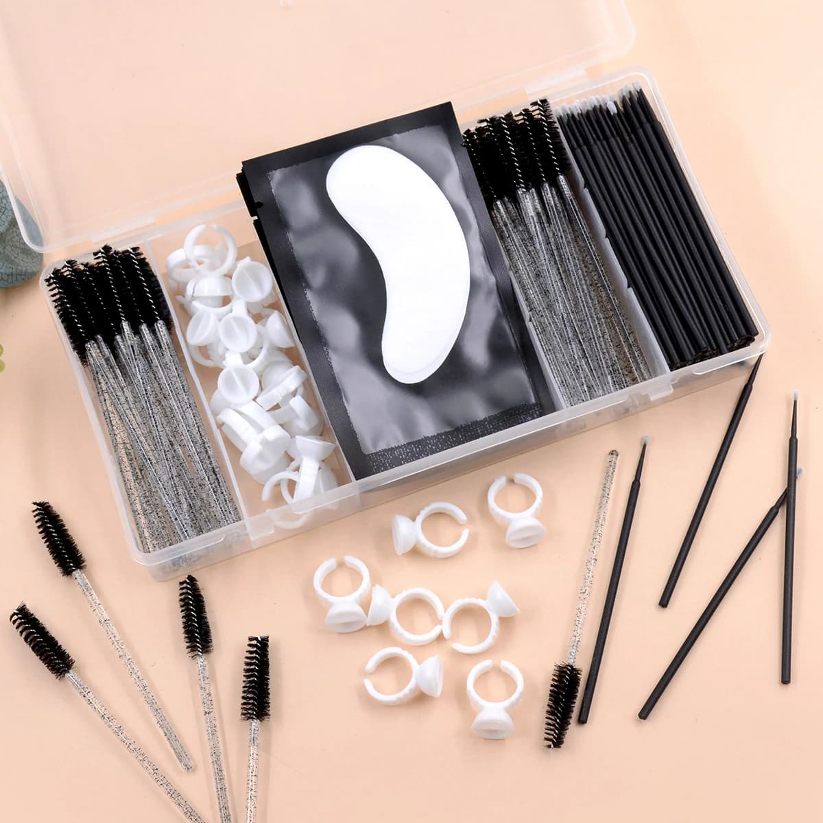 180Pcs Eyelash Extension Brushes Set Container Lash Eye Pad Patches Mascara Wand Eyelash Glue Cups Grating Lashes Tools Set
