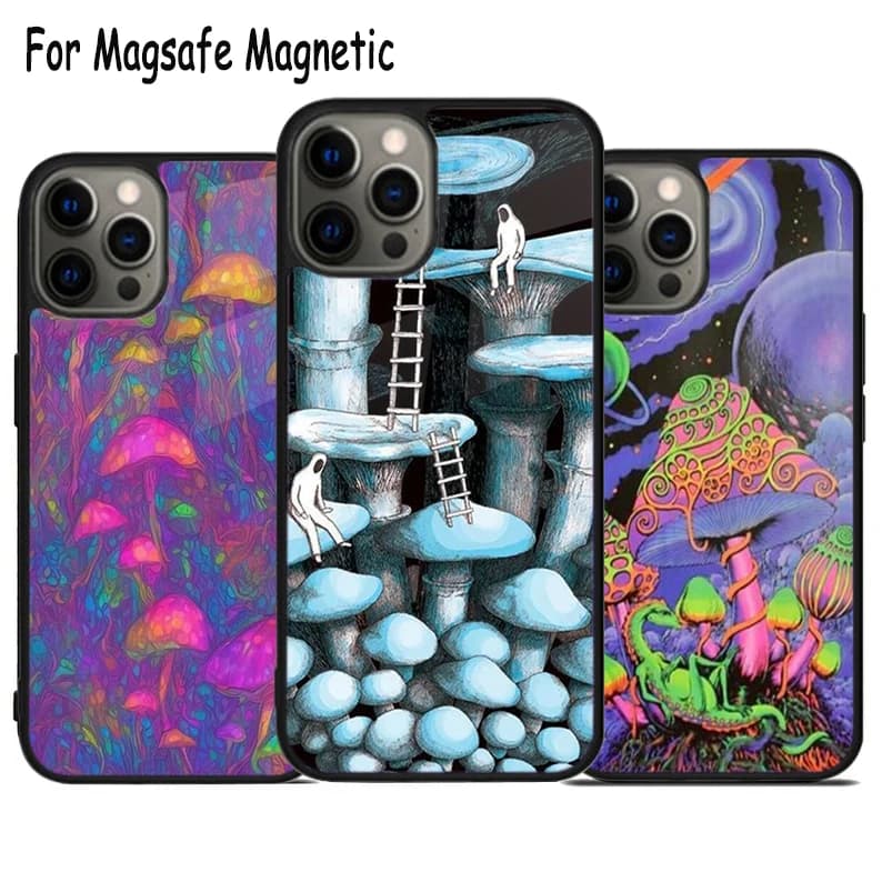 Strano Trippy Fungo Carica Cassa Del Telefono Per iPhone 17 Air 15 16 16e 14 13 11 12 Pro Max Plus Magsafe Copertura Del Respingente Magnetico