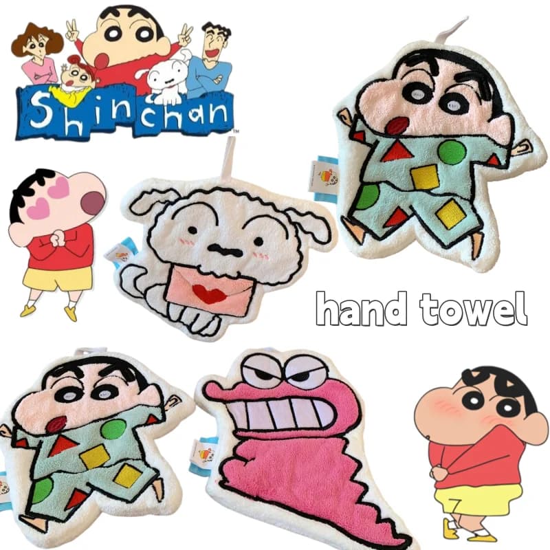 Asciugamano Quadrato Assorbente Portatile di Alta Qualità con Coccodrillo e Shiro di Crayon Shin-chan, Asciugatura Rapida, Design Animato e Carino