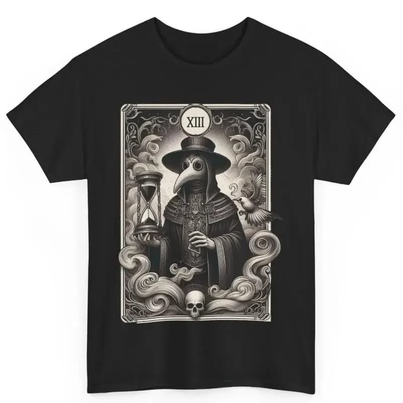 Halloween Tarot Card Plague Medical Doctor Costume Raven Cotton T Shirt