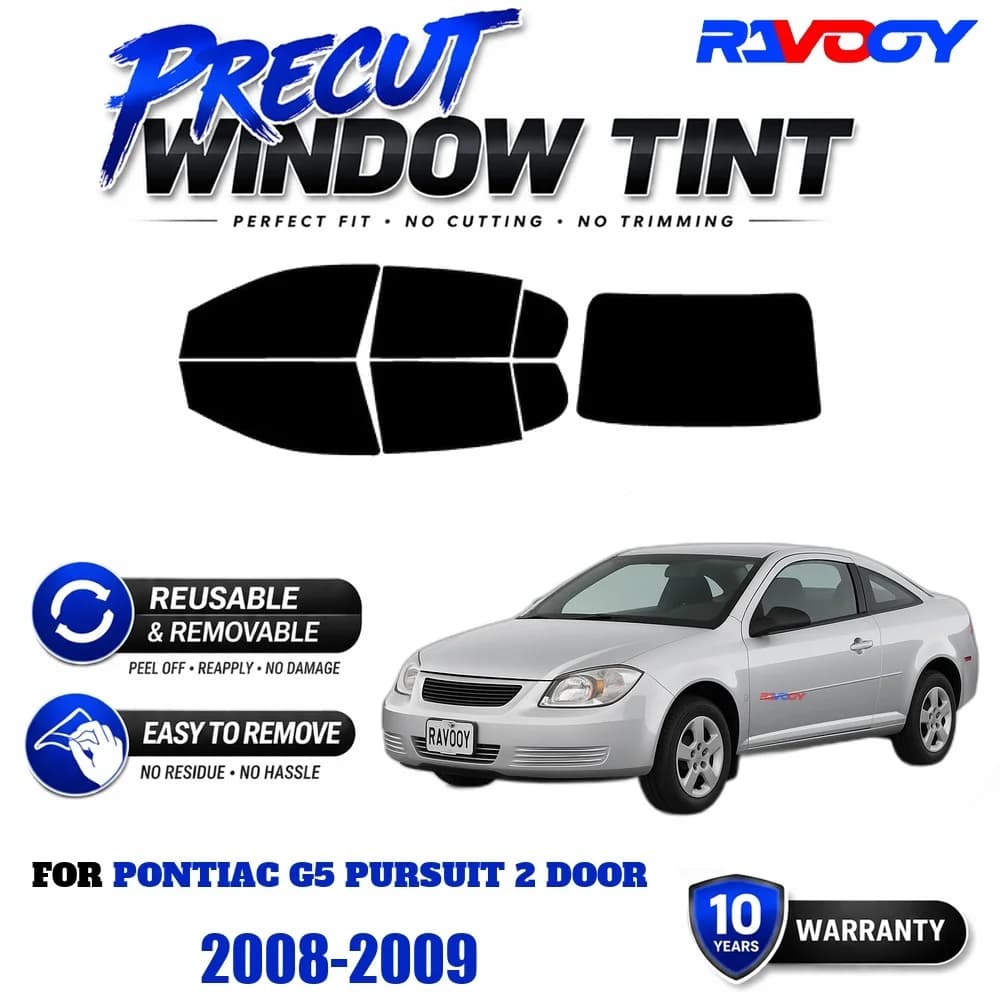 RAVOOY Precut Window Tint, Reusable Removable EPU Film, Custom Fit for Pontiac G5 Pursuit 2 Door 2008-2009, UV Heat Protection