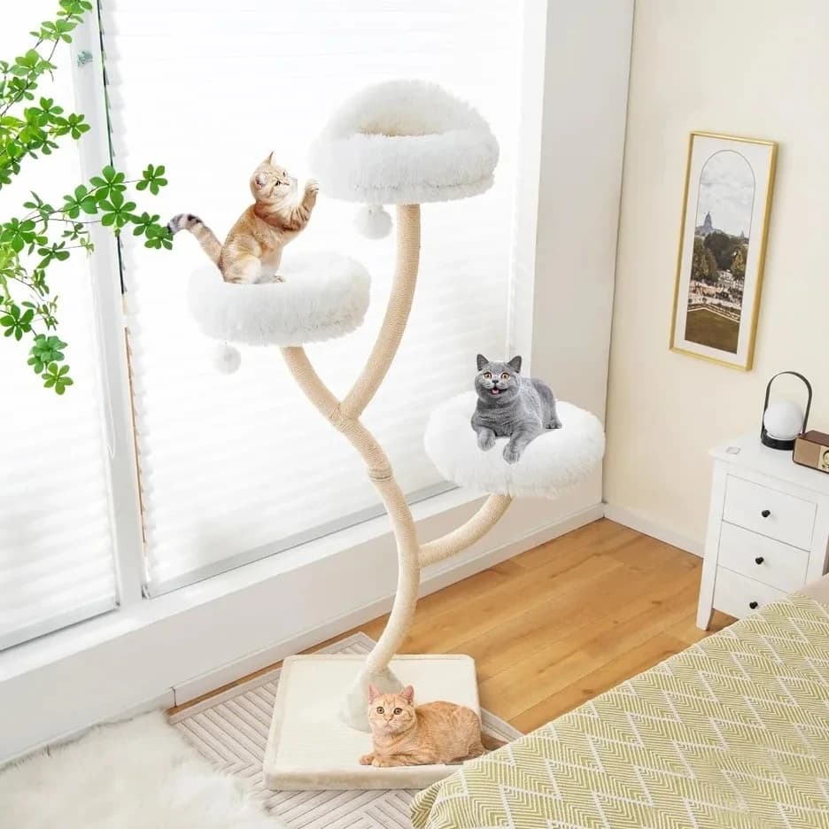 Albero per Gatti Alto 70 Pollici con Spedizione dagli USA, Torre Multilivello Grande per Gatti, 3 Posti Caldi, 3 Palline Sonore, Tiragraffi in Sisal, Personalizzabile
