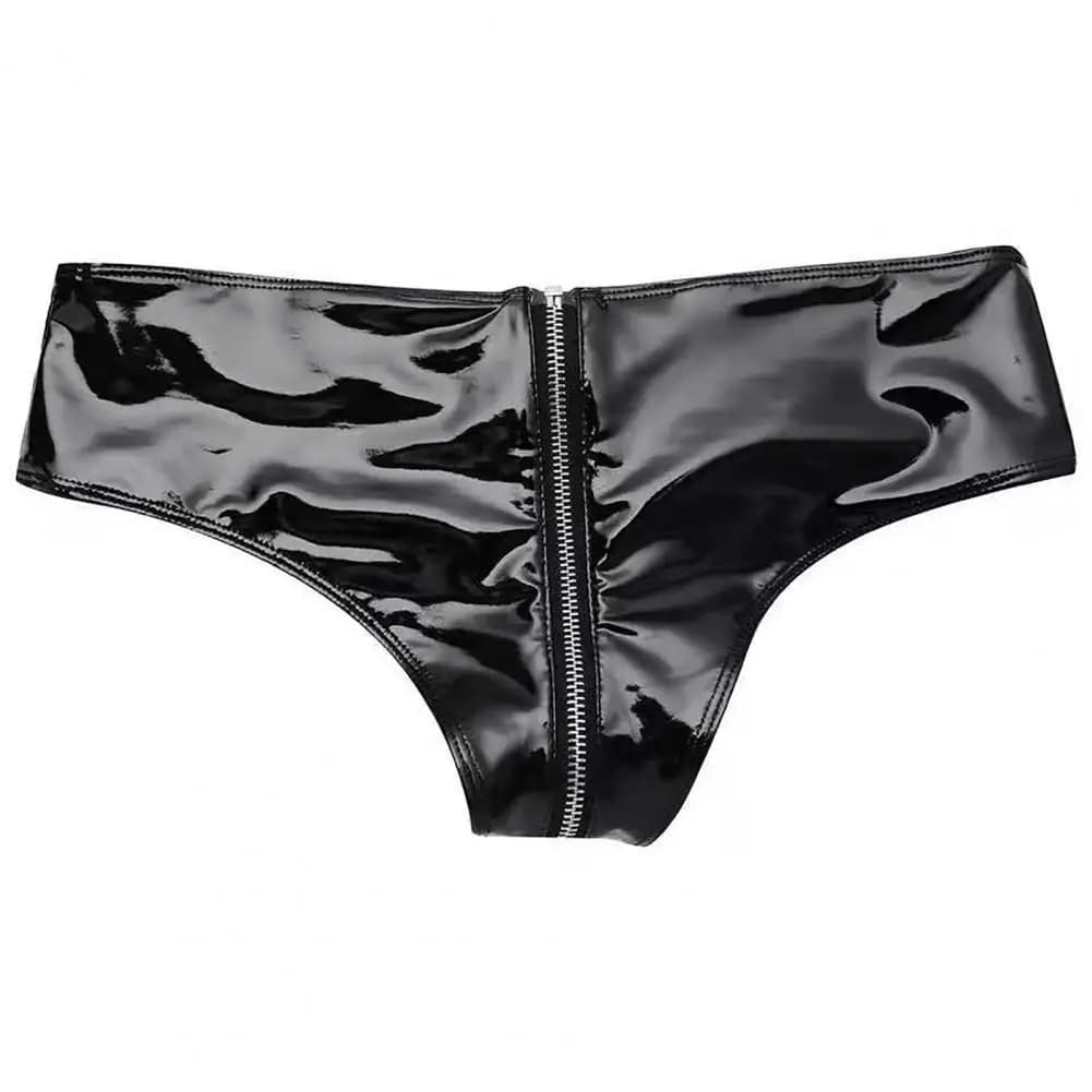 Slip da donna Vita bassa Cerniera con apertura sul cavallo Tinta unita Mutande in ecopelle lucida Mini mutandine calde Intimo per donna