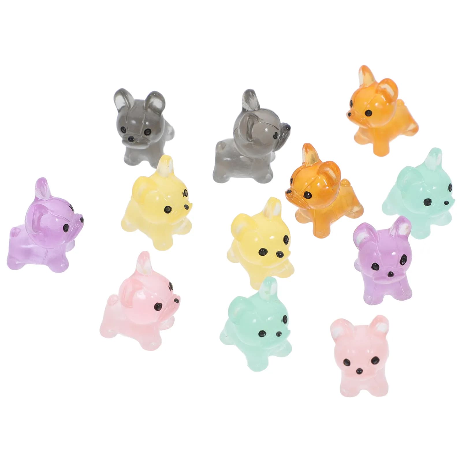 12Pcs Resin Mini Dog Ornaments Glow in Dark Creative Lifelike Decor for Mini Garden Potted Plants Desktop Home Office Decor