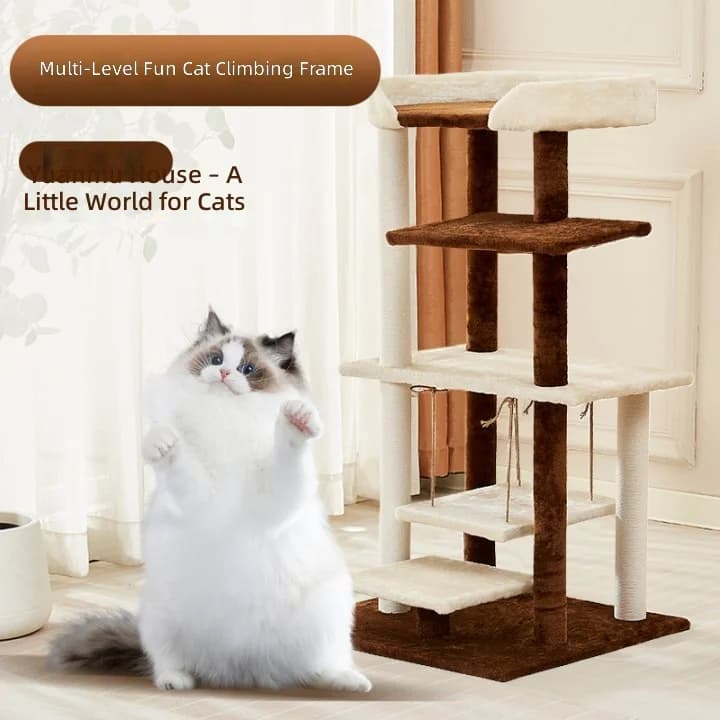 Cat Tree with Hammock, Plush Climbing Frame, Solid Wood, Multi-Level, Scratching Post, Bed, for Kittens and Cats