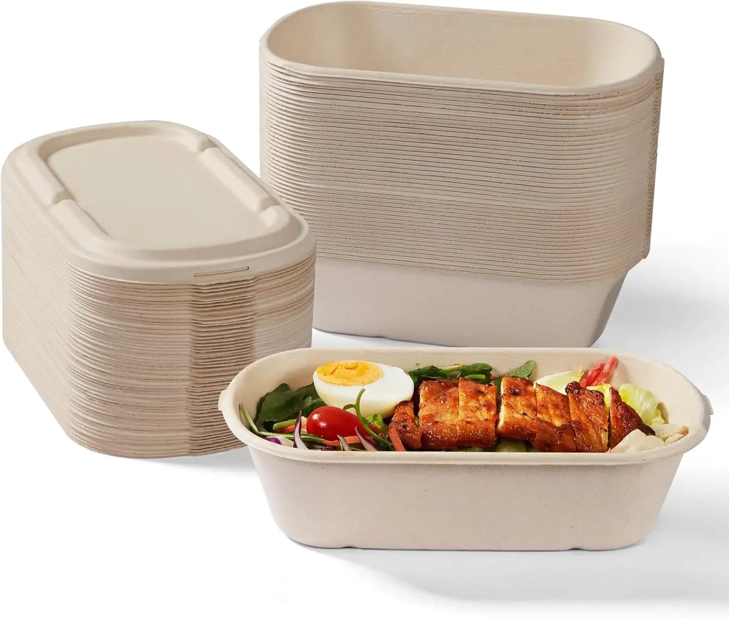Contenitori per Alimenti Usa e Getta da 34 oz con Coperchi - Scatole da Asporto in Polpa di Canna da Zucchero, Lunch Box Compostabile, Adatte al Microonde per Preparazione Pasti