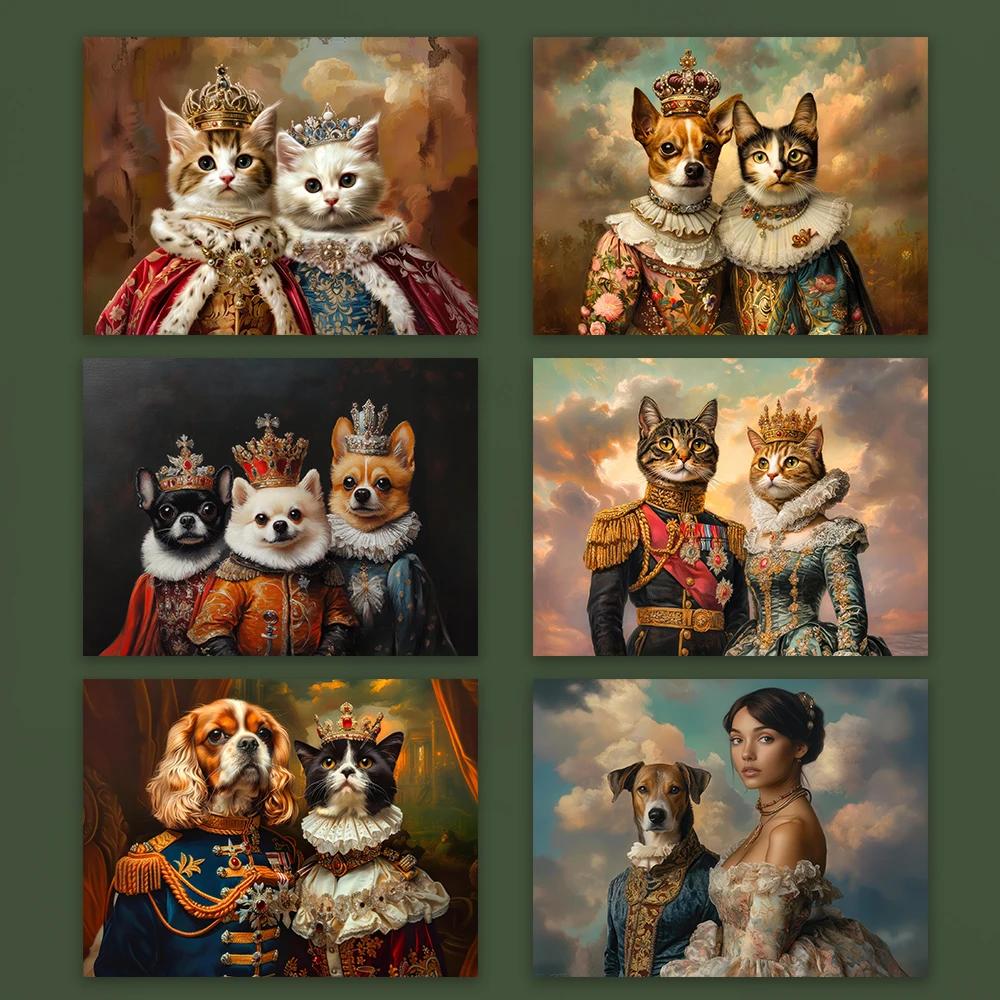 Ritratto di animale domestico reale personalizzato Poster Ritratto di cane Rinascimentale Cane o gatto Pittura su tela Pittura su tela Decorazione regalo personalizzata
