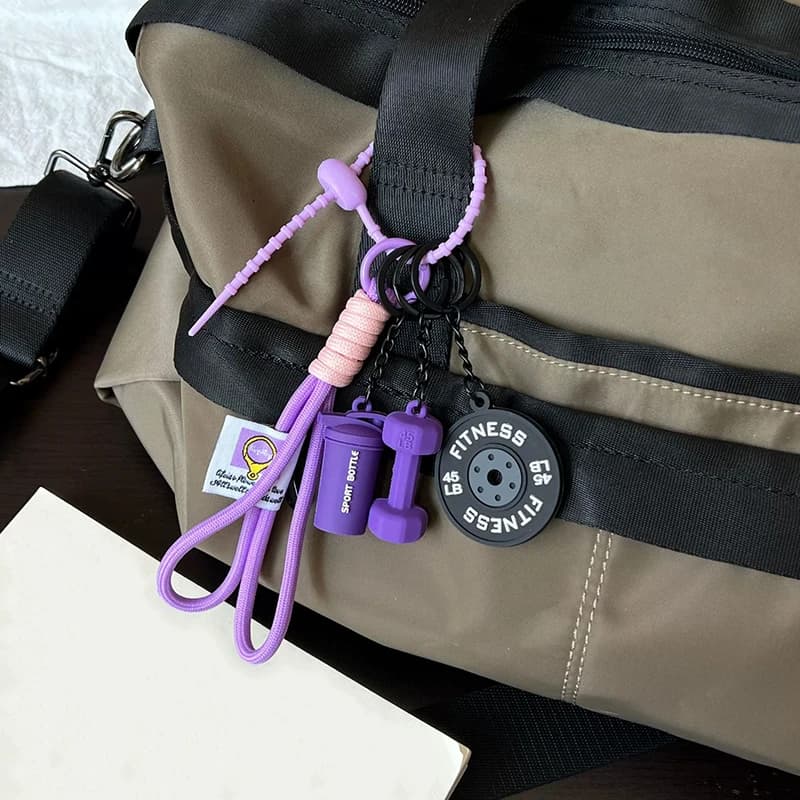 Mini Barbell Plates Key Chain with Buckle Water Cups Simulation Dumbbells Keyring Kettlebells Creative Bag Pendant Charm